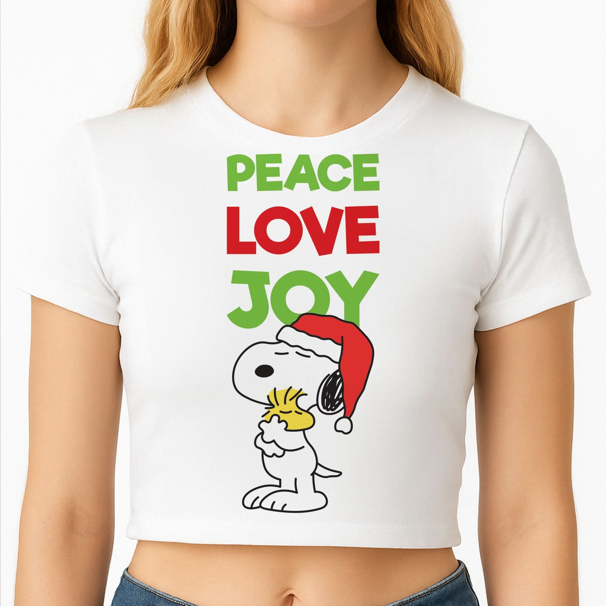 Peace, Love, Joy Christmas Cartoon Beagle Crop Top