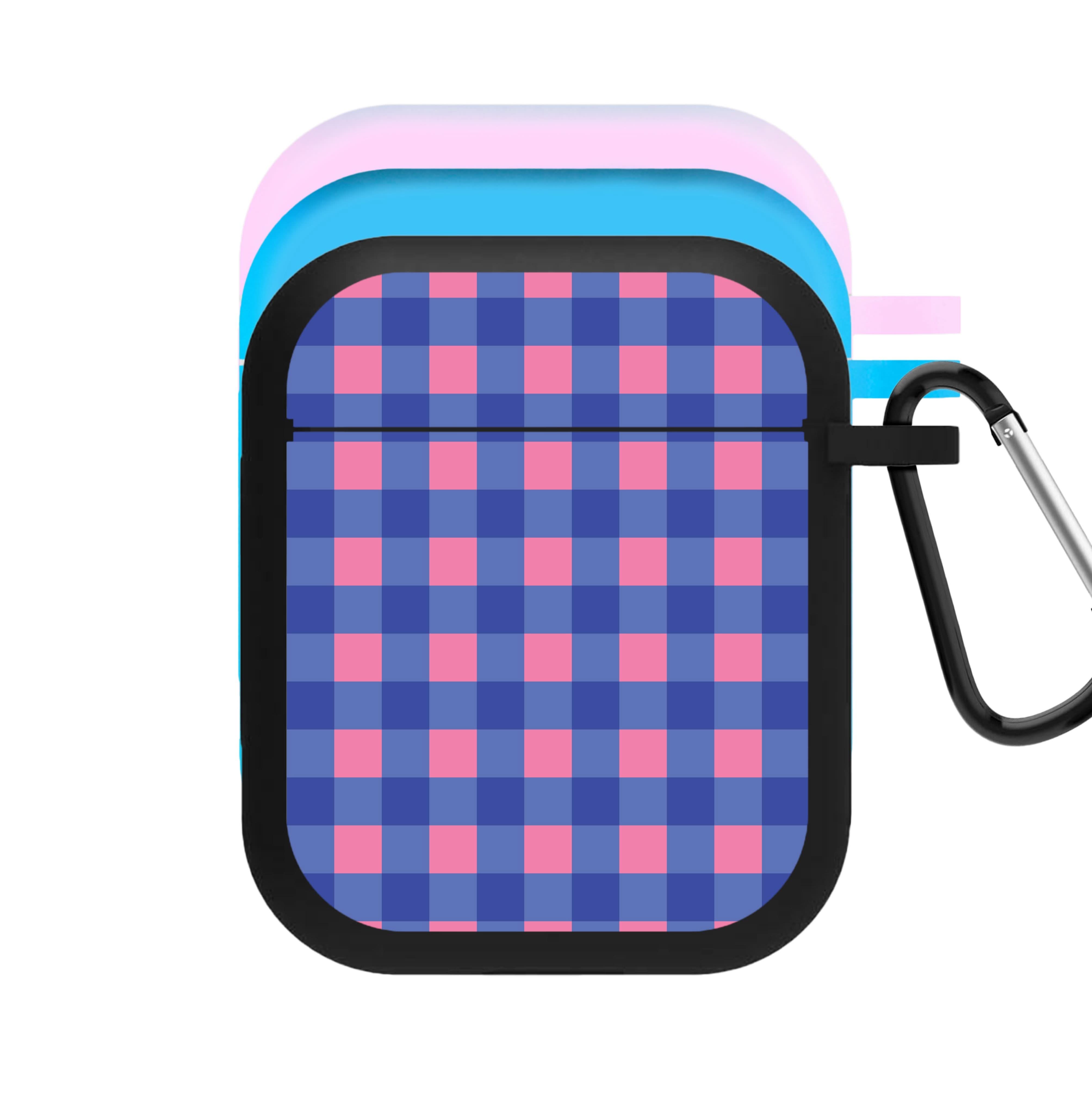 Pink And Blue Checkered Pattern AirPods Case