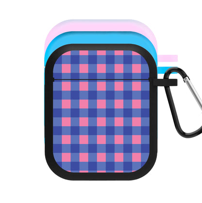 Pink And Blue Checkered Pattern AirPods Case