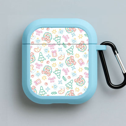 Neon Christmas Icons Pattern II Blue AirPods Case