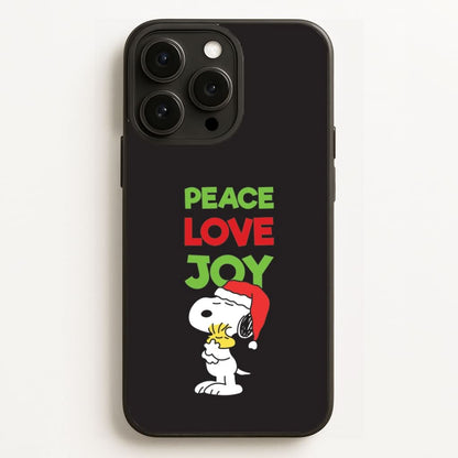 Peace, Love, Joy Christmas Cartoon Beagle Phone Case for Apple iPhone, Samsung Galaxy, Huawei and Google Pixel