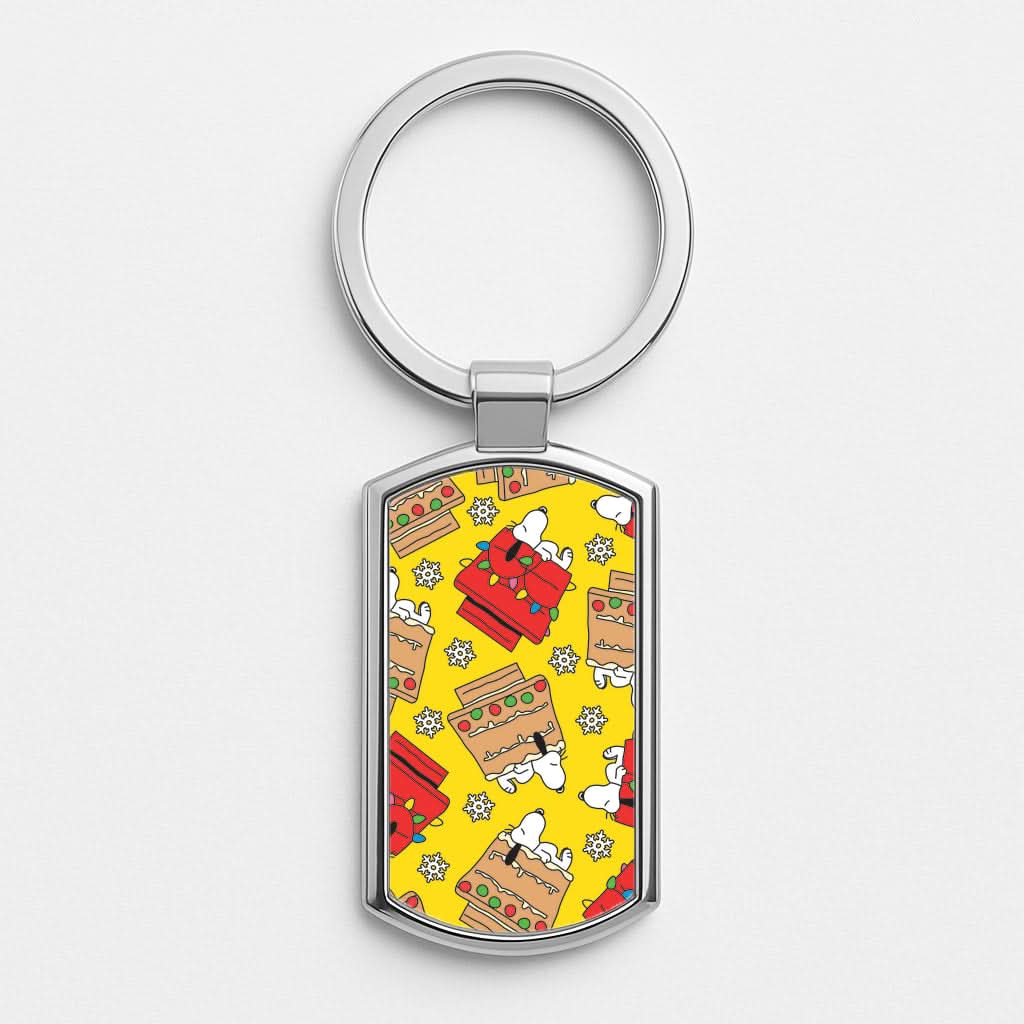 Cartoon Beagle Fairylights And Gingerbead Pattern Luxury Keyring