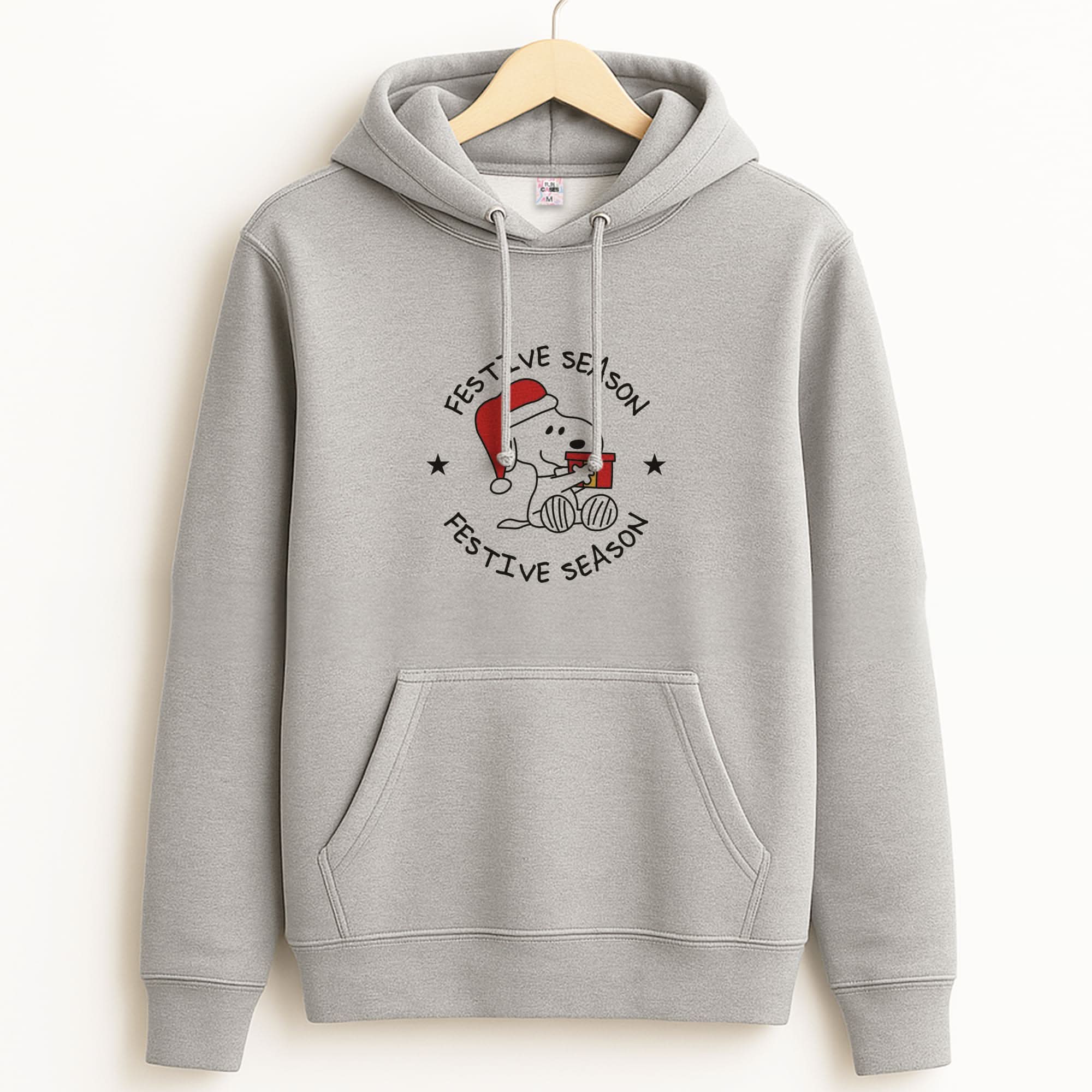 Cartoon Beagle Festive Season Unisex Grey Hoodie