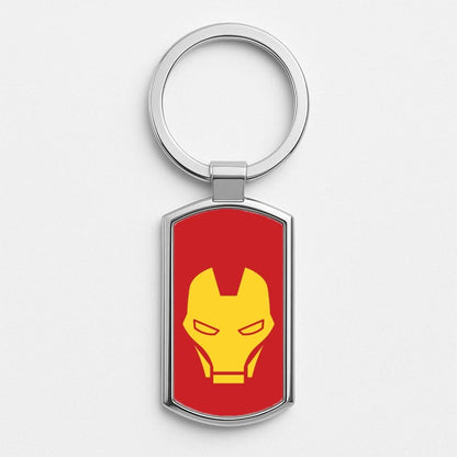 Red Robot Super Hero Face Silver Metal Keyring