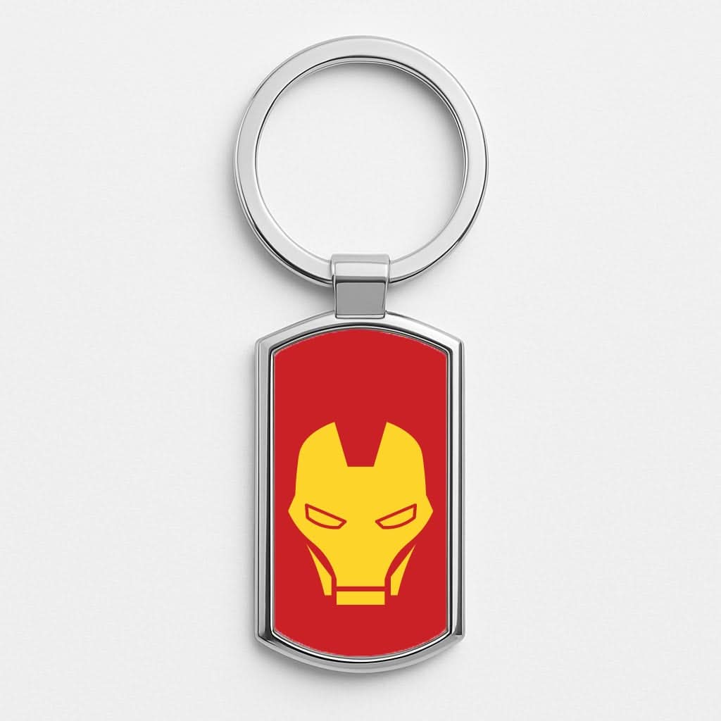 Red Robot Super Hero Face Silver Metal Keyring