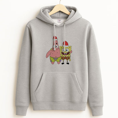 Cartoon Sponge And Starfish Christmas Hats Unisex Grey Hoodie