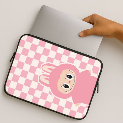 Checkered Cute Pink Monster  MacBook Cover