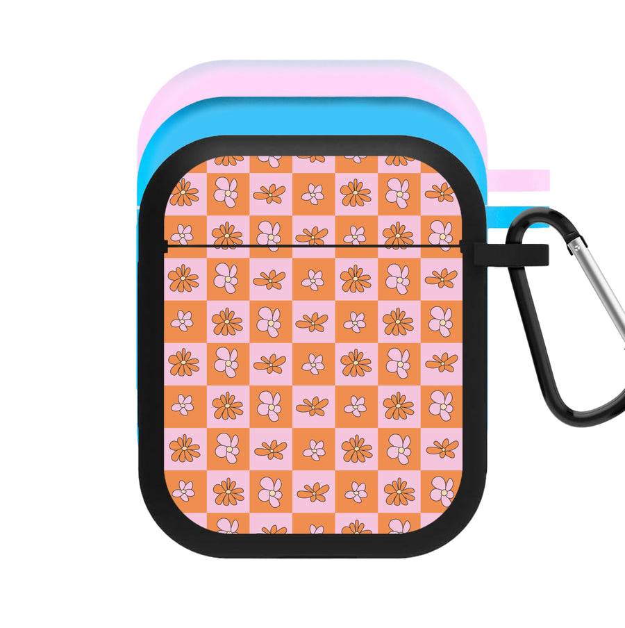 Orange And Pink Checked - Floral Patterns AirPods Case
