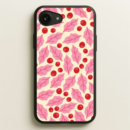 Pink Holly And Berries Pattern iPhone 16e Case