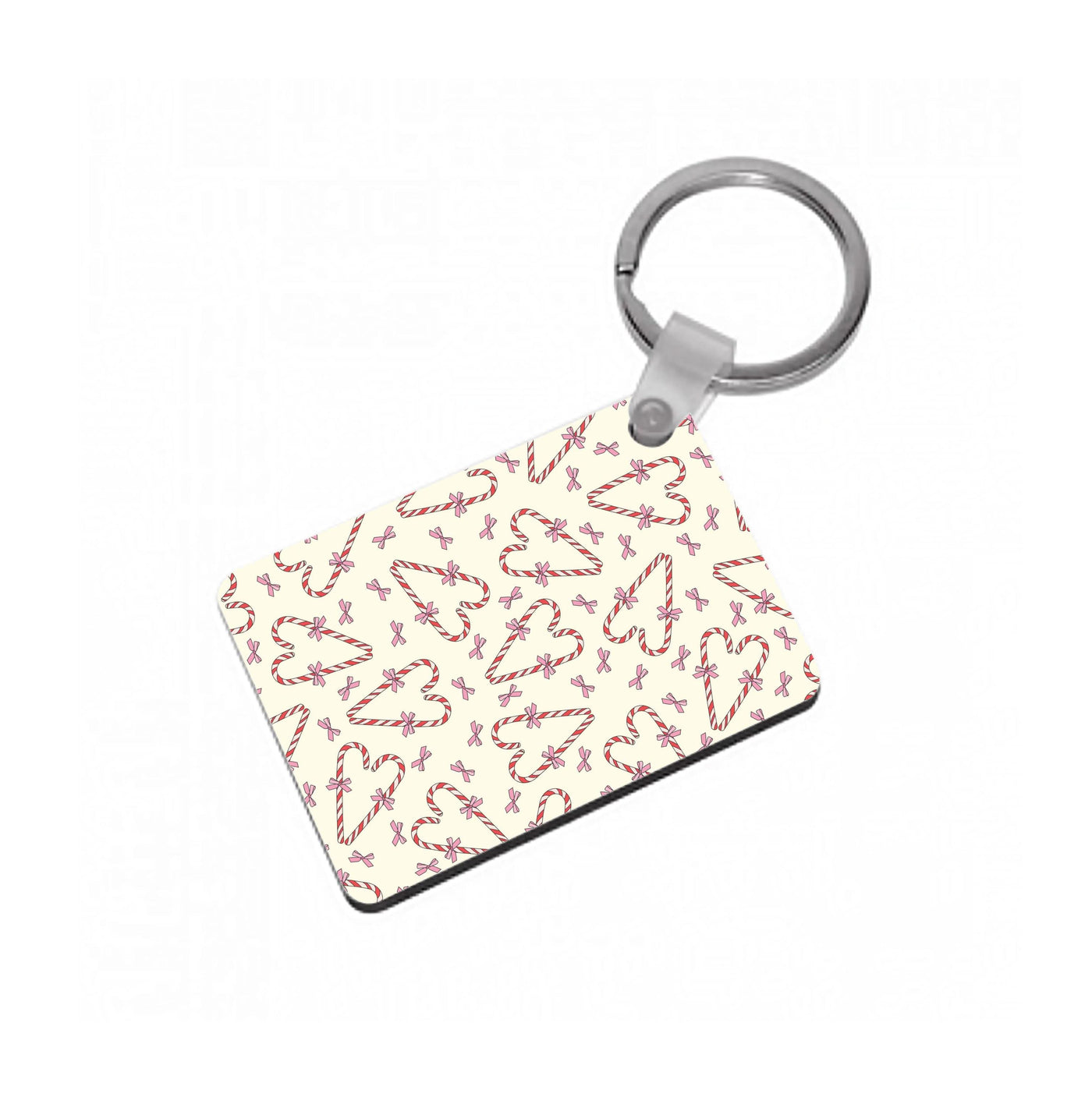 Candy Cane Love Heart Pattern Keyring