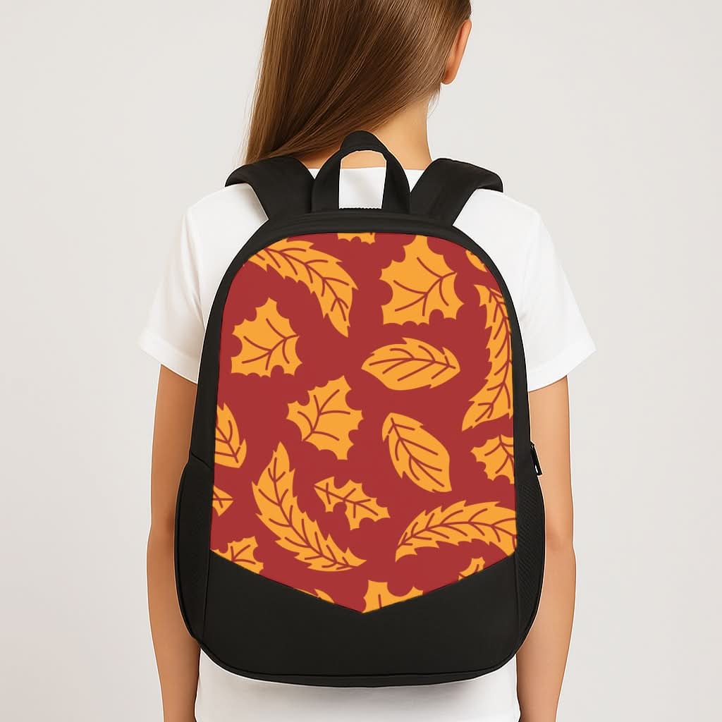 Orange Leaves Pattern School Bag