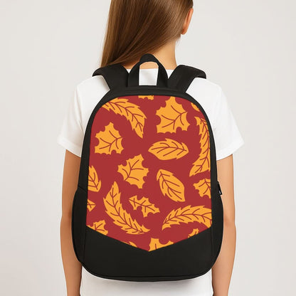 Orange Leaves Pattern School Bag