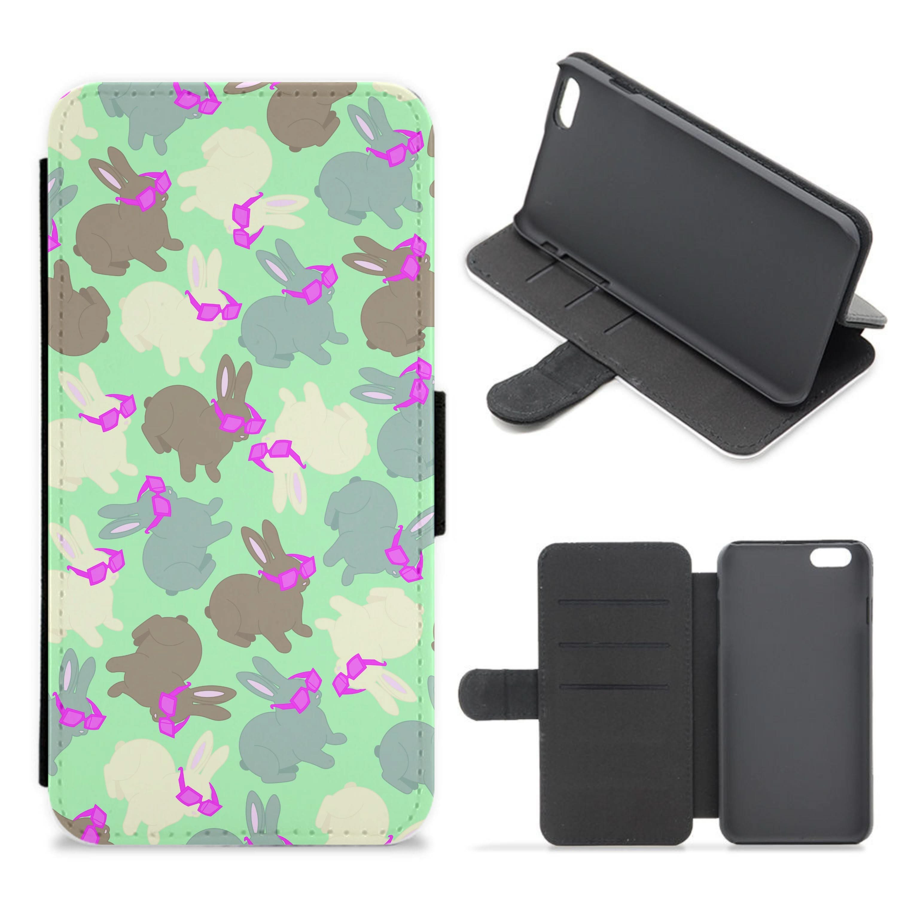 Bunny With Glasses Pattern Flip / Wallet Phone Case