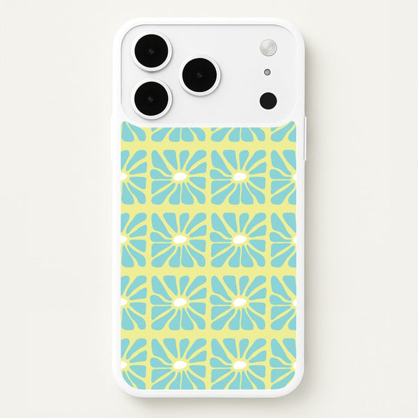 Square Abstract Flowers Blue iPhone 17 Pro Case