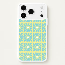 Square Abstract Flowers Blue iPhone 17 Pro Max Case