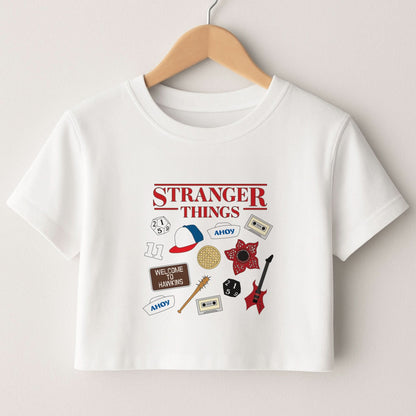 Stranger Things Cartoon Icons Crop Top
