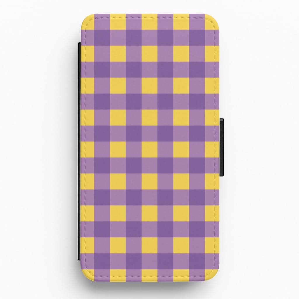 Purple And Yellow Checkered Pattern Flip / Wallet Phone Case
