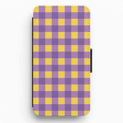 Purple And Yellow Checkered Pattern Flip / Wallet Phone Case