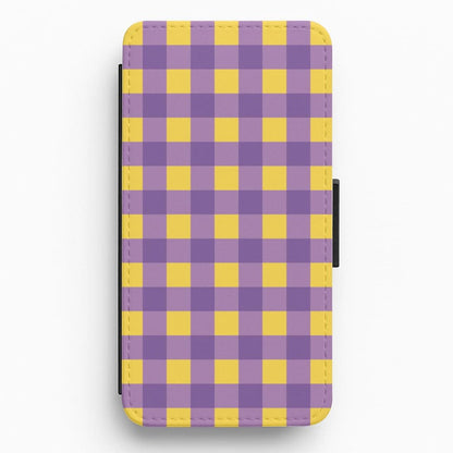 Purple And Yellow Checkered Pattern Flip / Wallet Phone Case