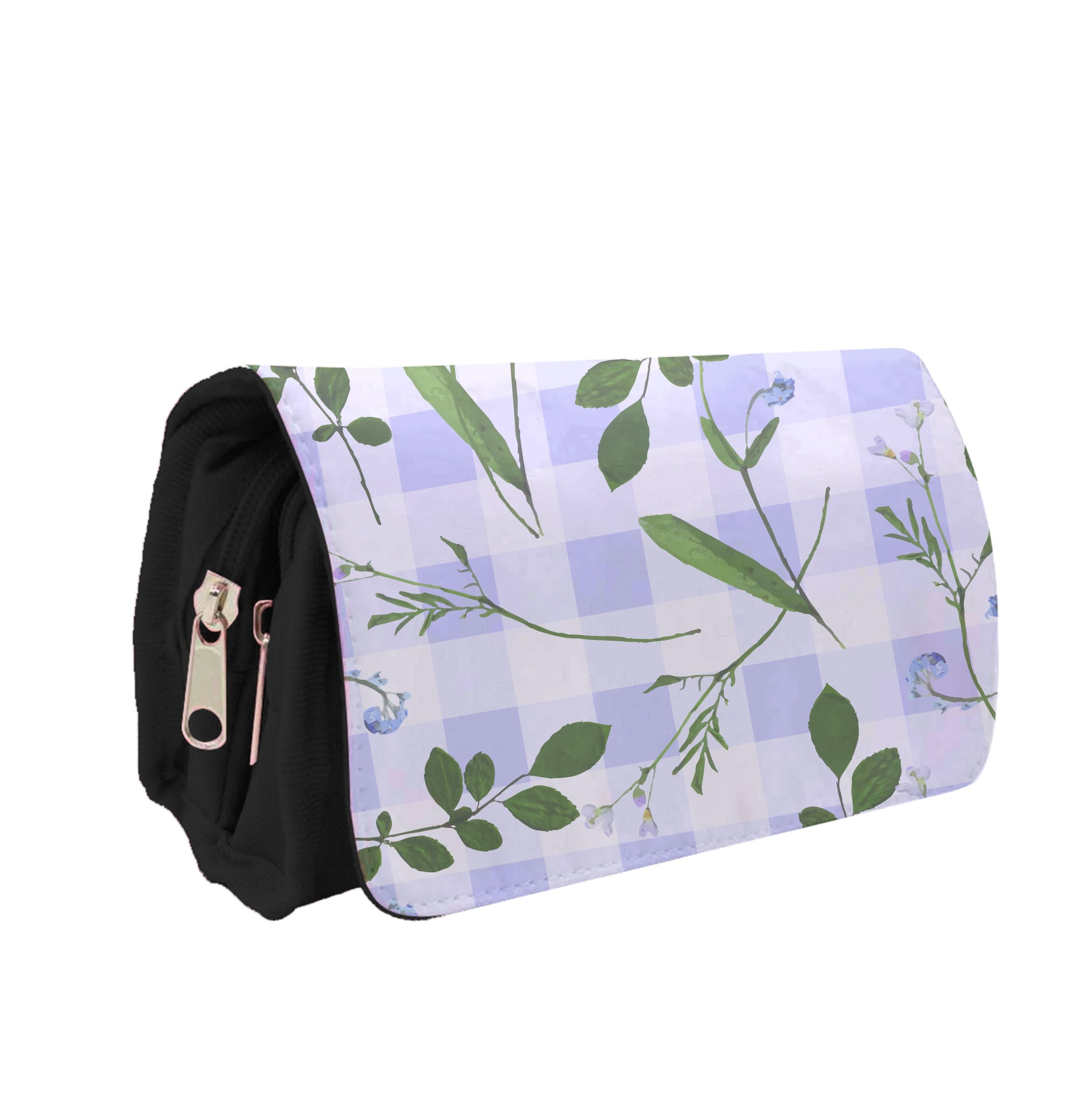 Checkered Pressed Flowers Pattern Pencil Case