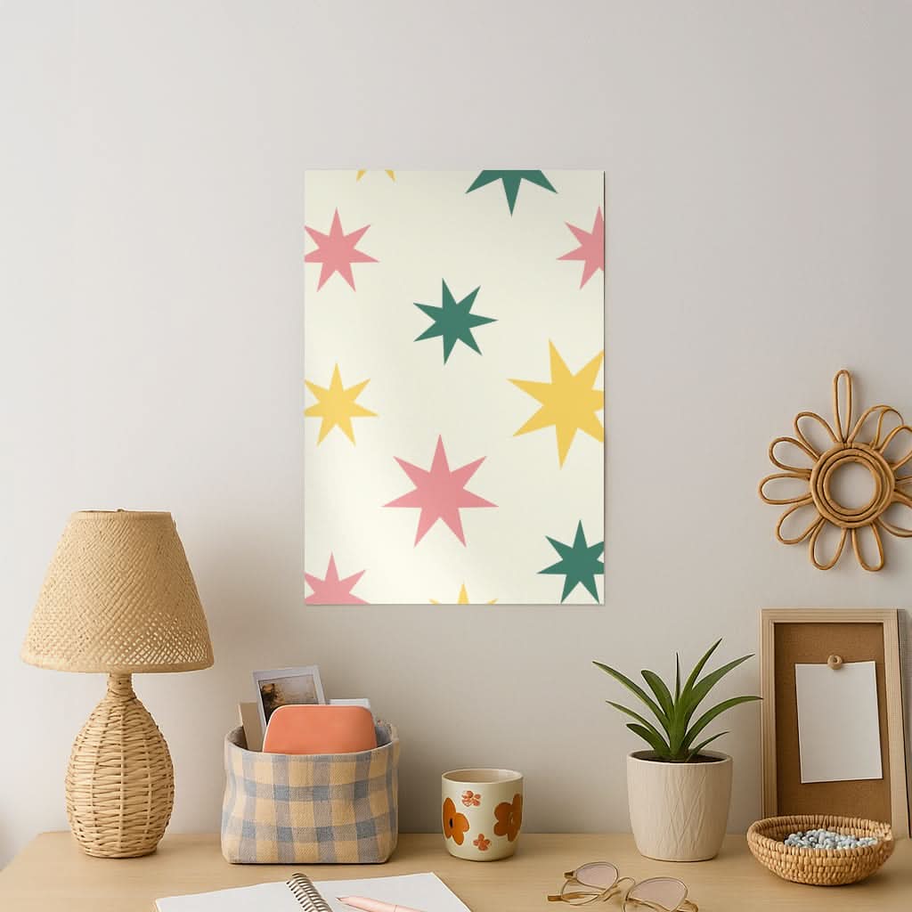 Colourful Christmas Stars Pattern Art Print