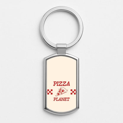 Retro Pizza Planet  Silver Metal Keyring