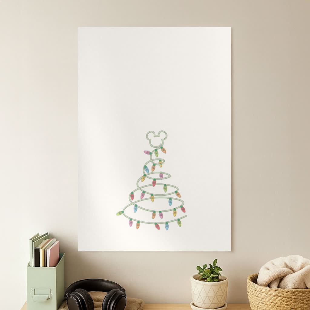 Cartoon Mouse Christmas Tree Lights Poster