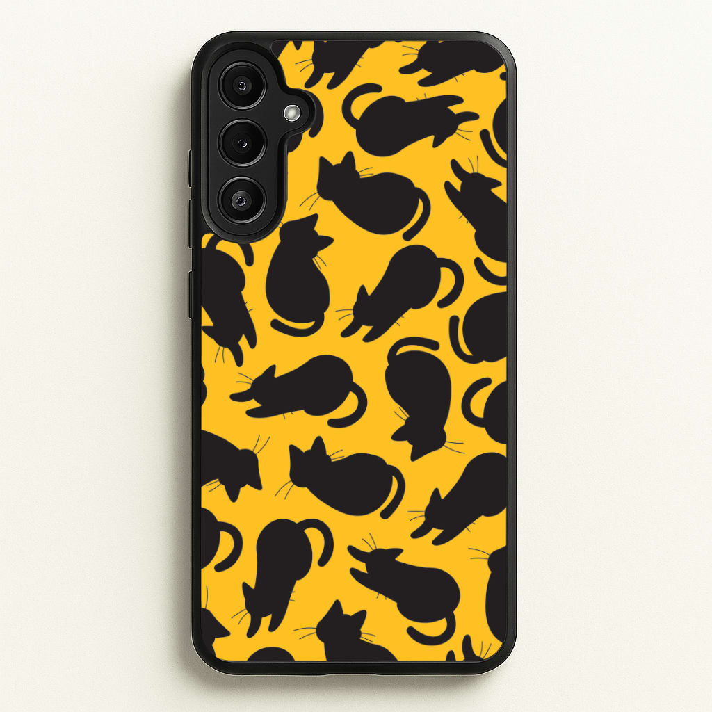 Black Cat Silhouettes Pattern Galaxy A36 Case