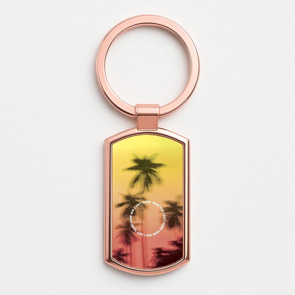 Palm Trees Circle Rose Gold Keyring