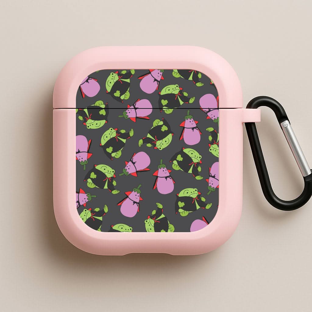 Vampire Frogs And Vegetables Pattern - Halloween Pink AirPods Case
