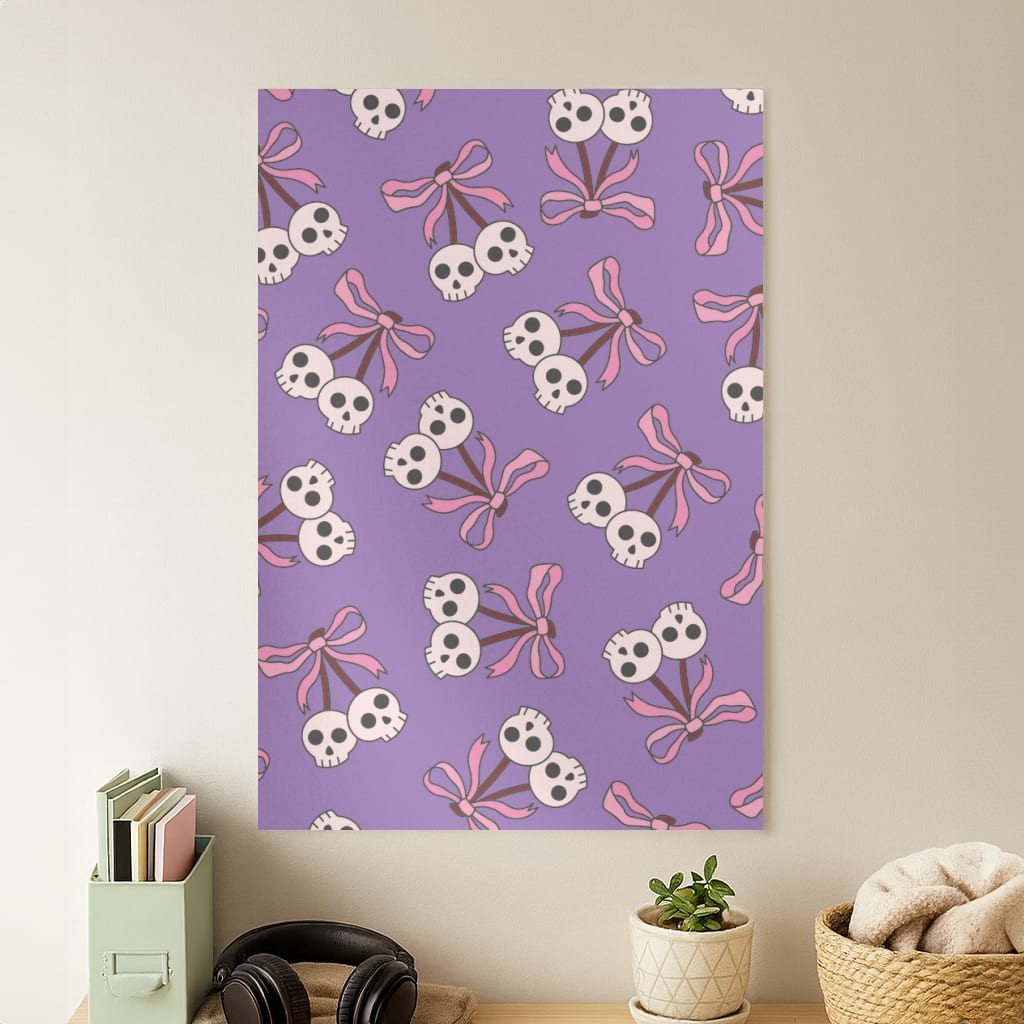 Cherry Skulls Pattern Poster