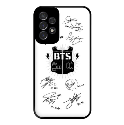 White K-Pop Band Army Logo and Signatures Phone Case