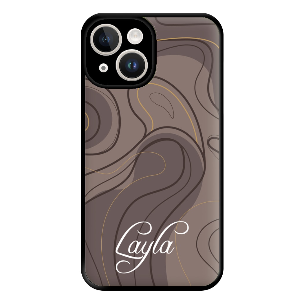 Brown Marble Waves Personalised Name iPhone 15 Case