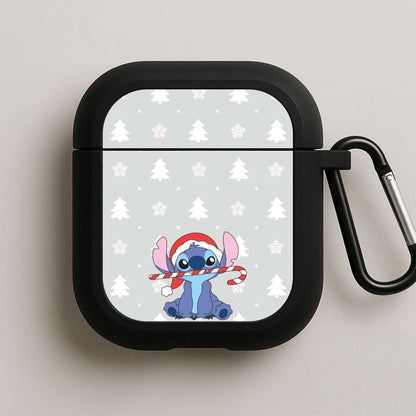Cute Blue Alien Candycane Black AirPods Case