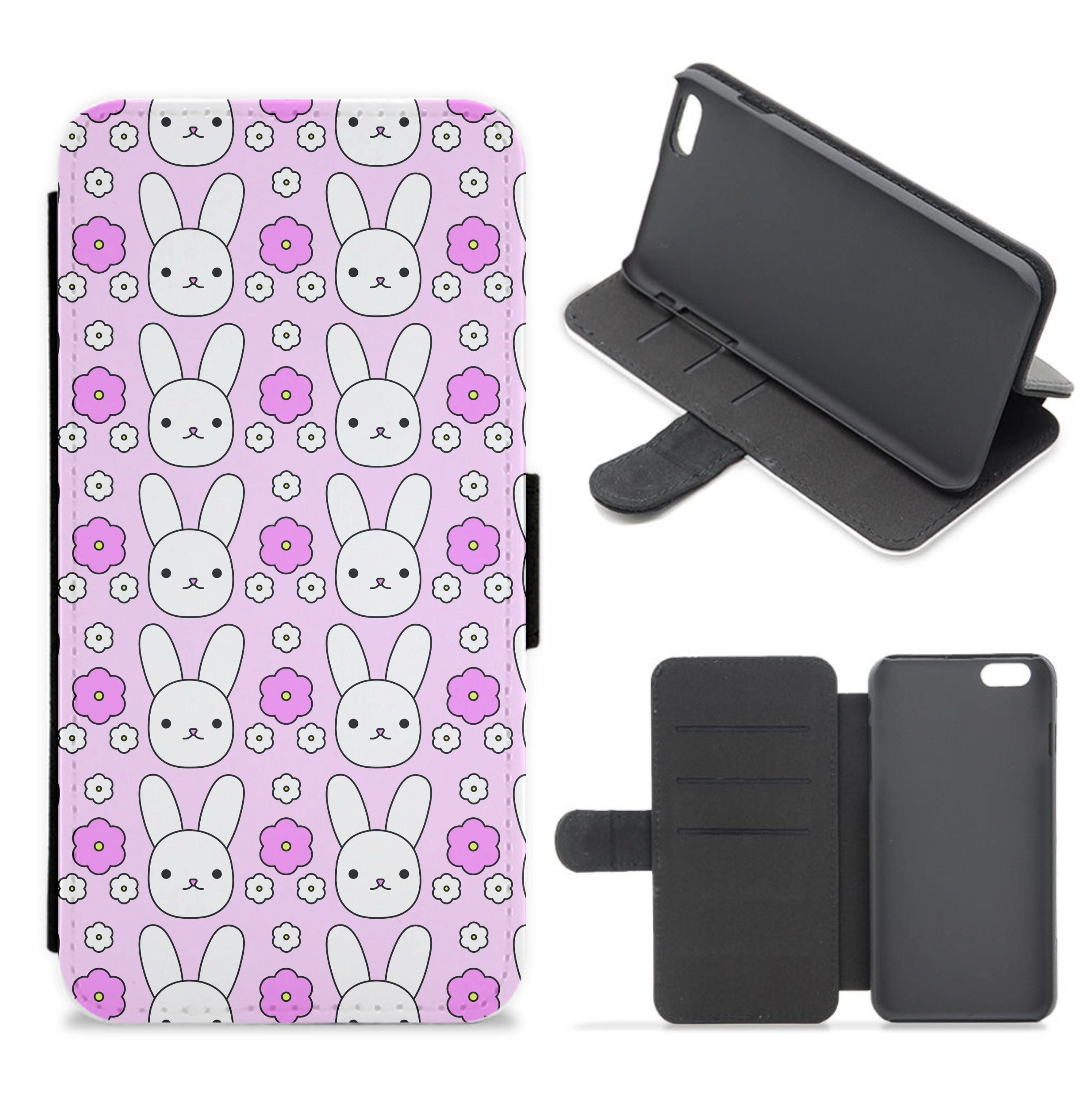 Bunnies And Flowers Pattern Flip / Wallet Phone Case