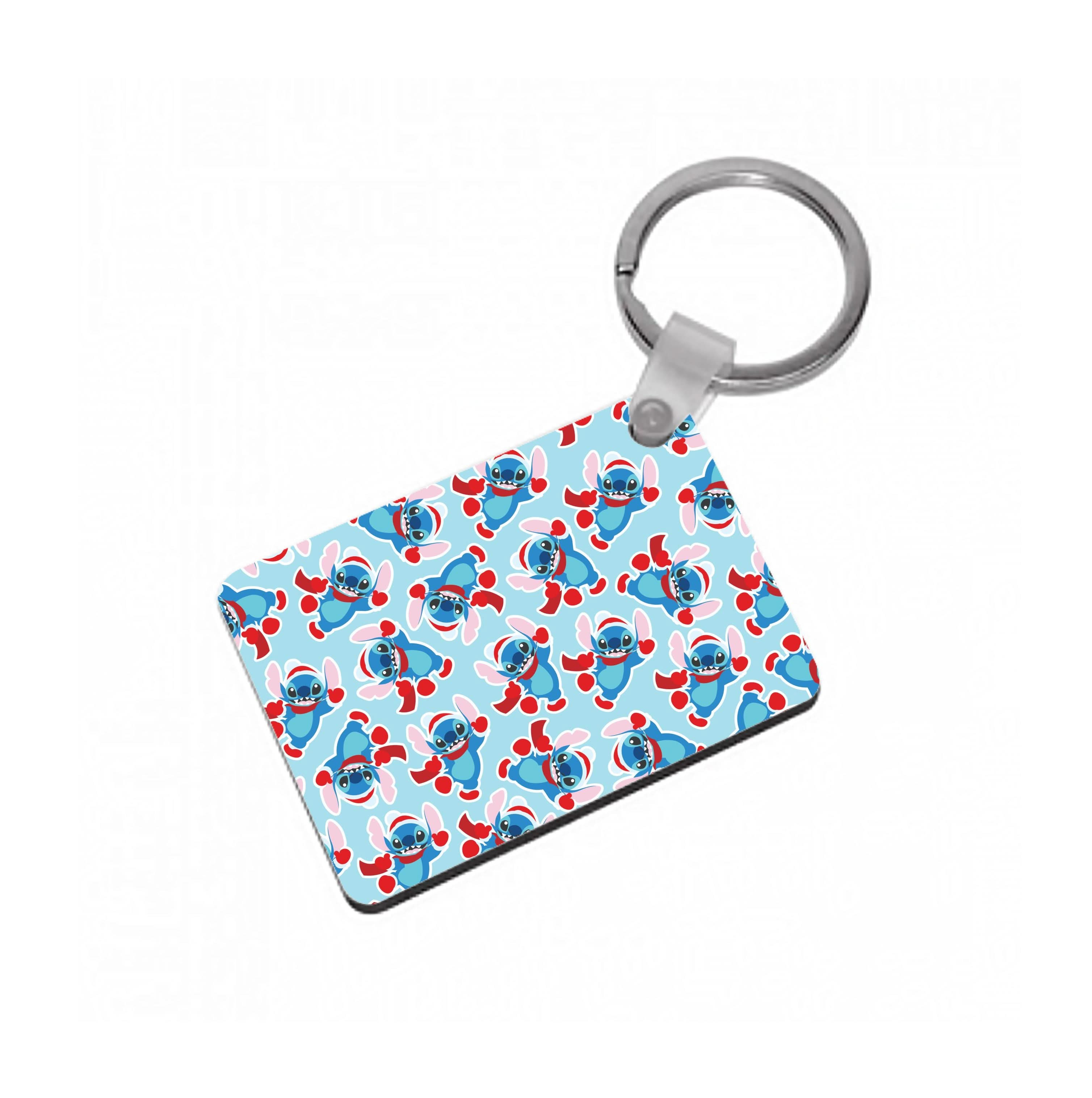 Blue Alien Christmas Pattern Keyring