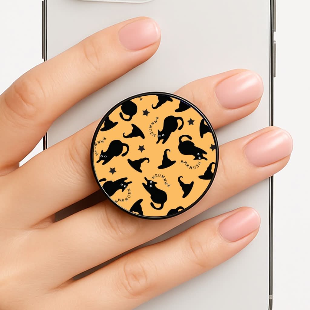 Black Cat And Hats Pattern Phone Grip