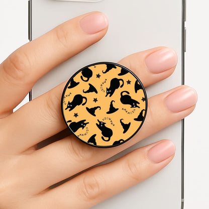 Black Cat And Hats Pattern Phone Grip
