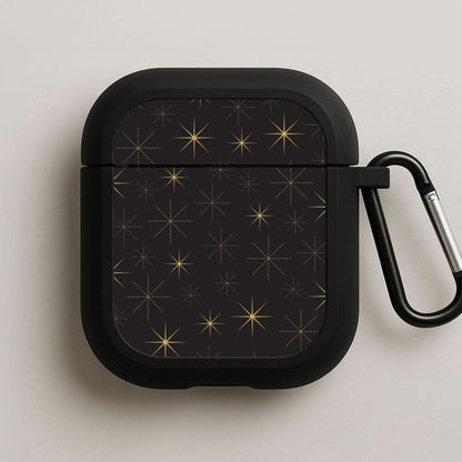 Christmas Gold Stars Pattern Black AirPods Case