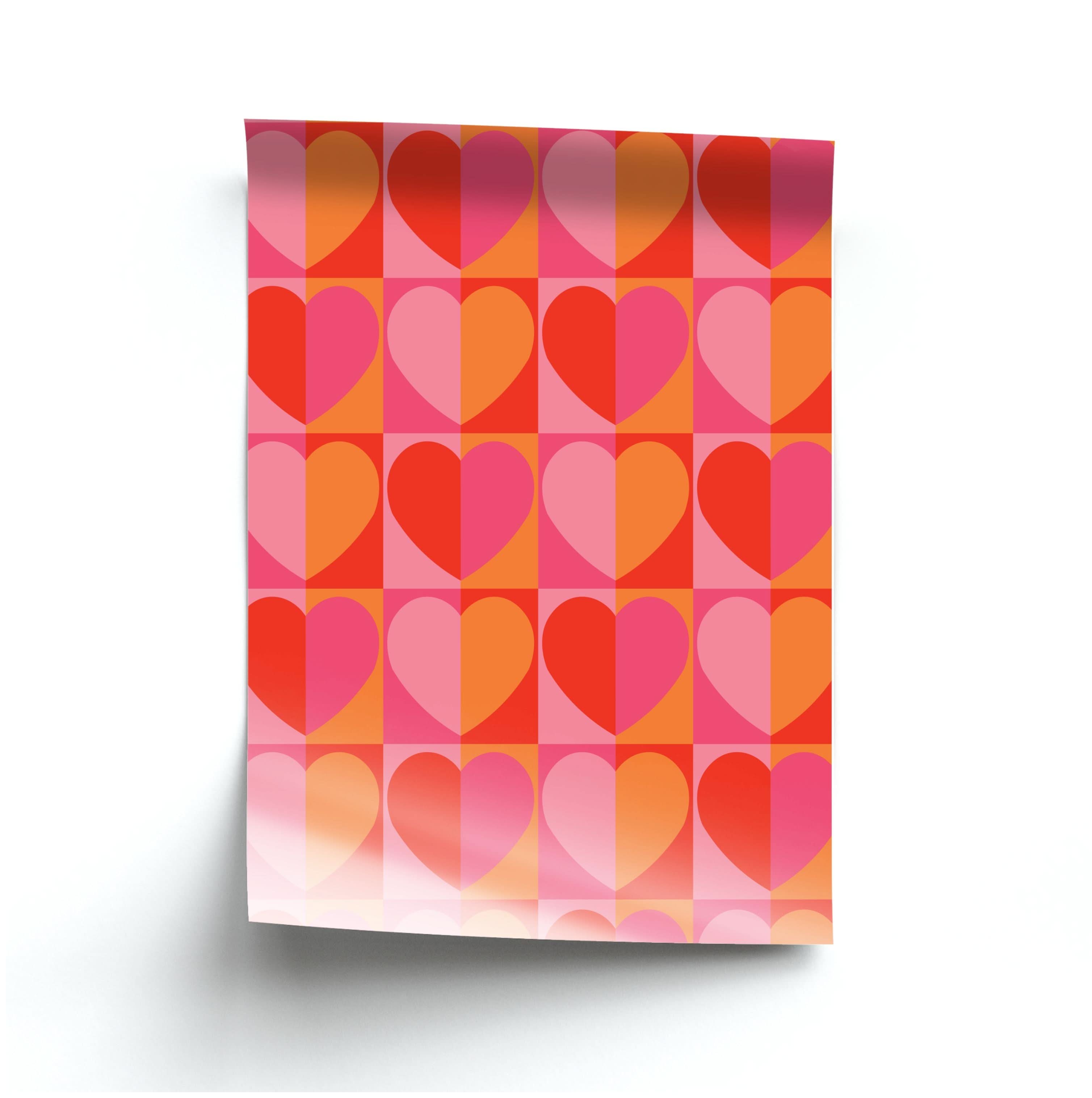 Sunset Hearts Pattern Poster