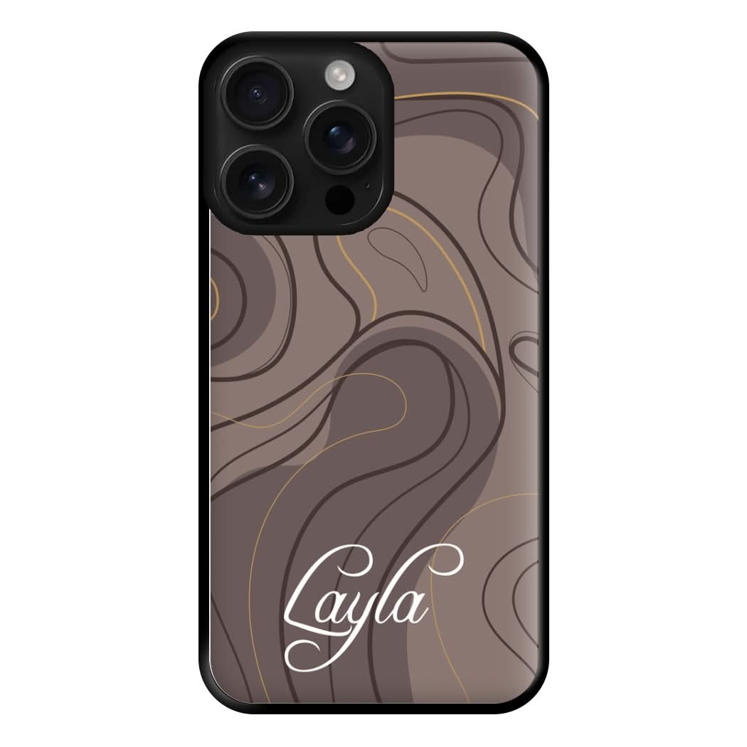 Brown Marble Waves Personalised Name Phone Case