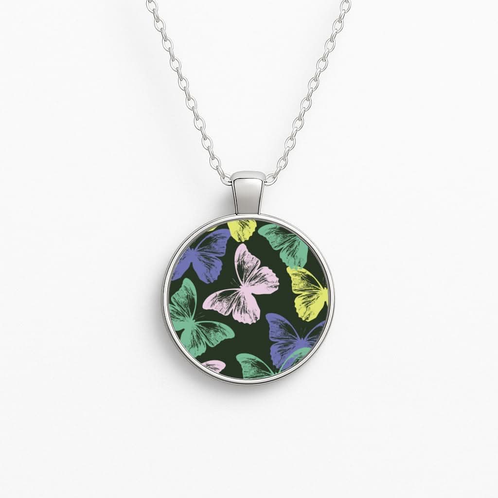 Colourful Butterfly Stamps Pattern Circle Necklace