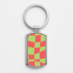Abstract Red And Green Christmas Pattern Silver Metal Keyring