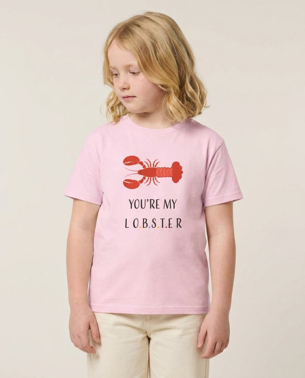 You're My Lobster Kids T-Shirt — Pink Front, worn
