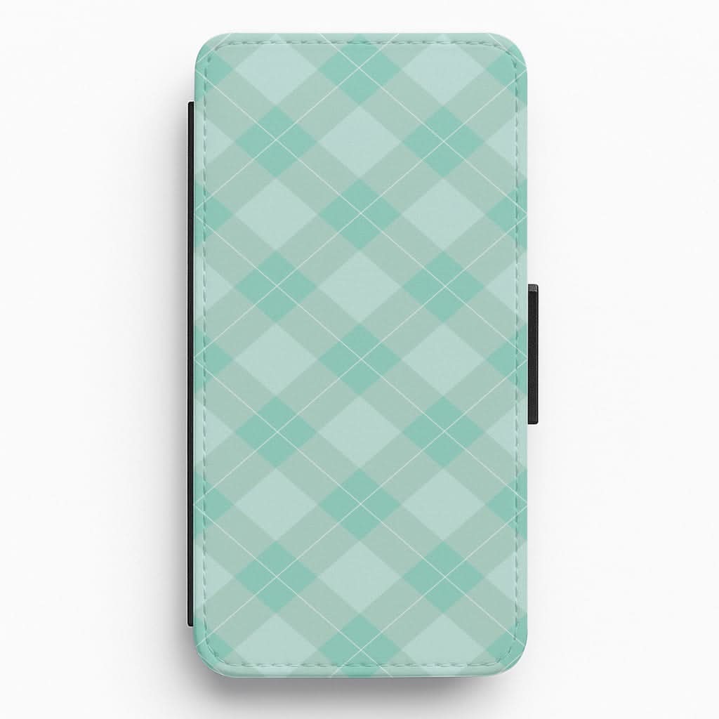 Light Cyan Tartan Christmas Pattern Flip / Wallet Phone Case