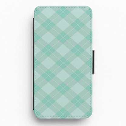 Light Cyan Tartan Christmas Pattern Flip / Wallet Phone Case