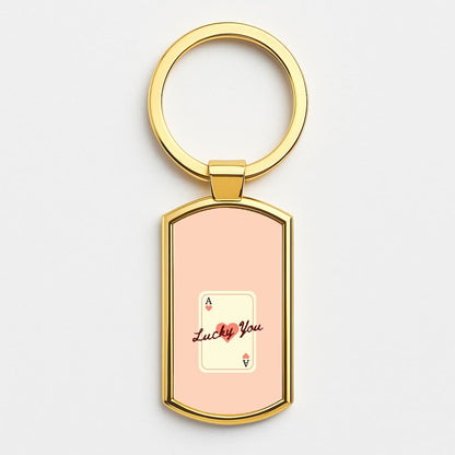 Lucky You Card Gold Keyring
