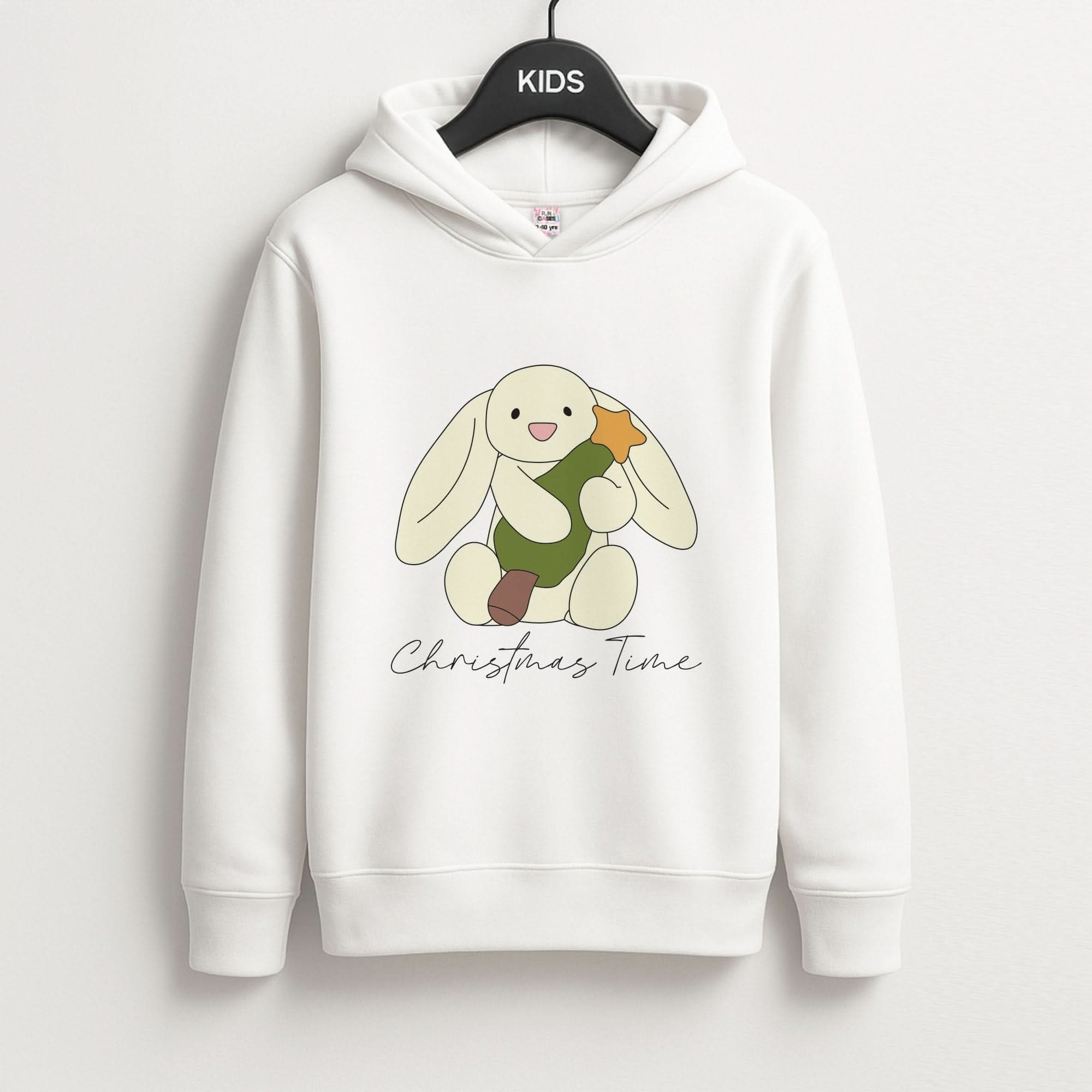 Christmas Bunny Stars Plush Kids Hoodie