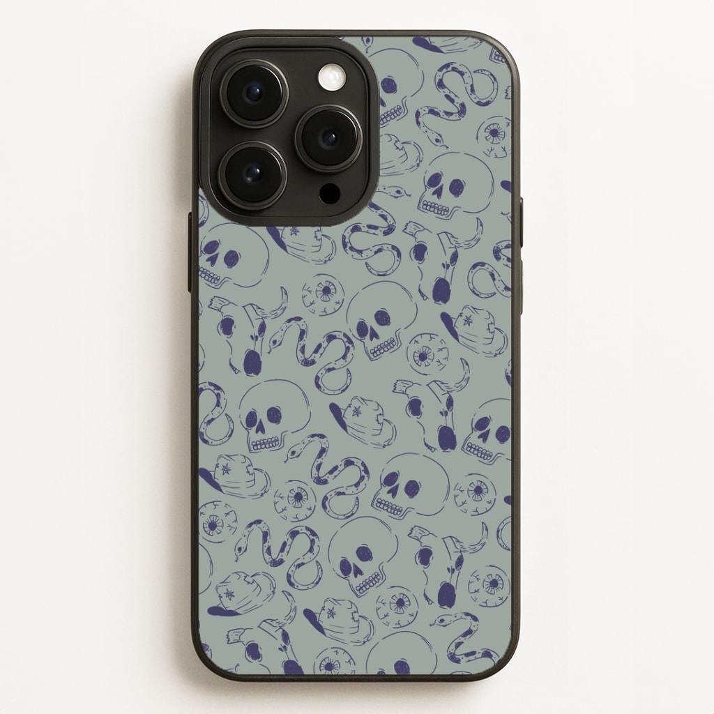 Blue Snakes And Skulls - Western  Phone Case