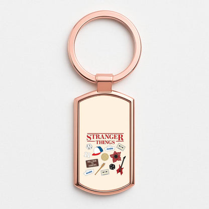 Stranger Things Cartoon Icons Rose Gold Keyring